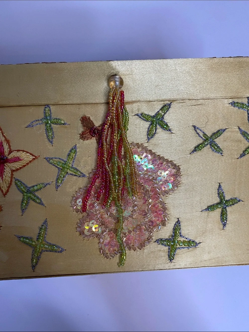 Embellished Beaded Gold Jewelry Box